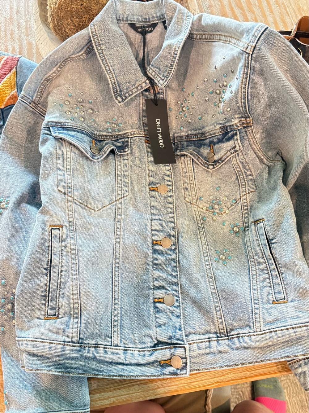 DRIFTWOOD Light Blue Denim Jacket with Turquoise Stud Details